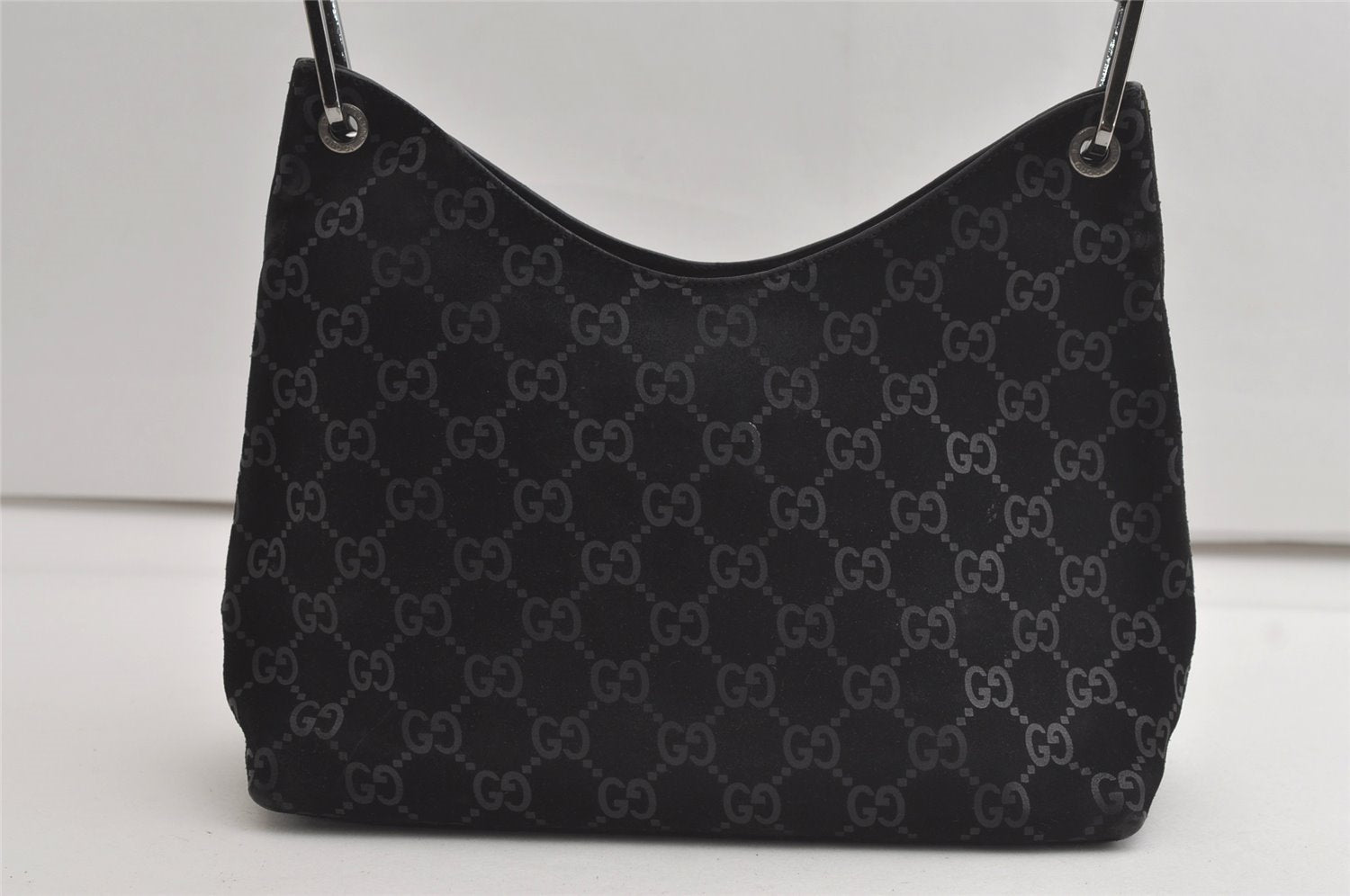 Authentic GUCCI Vintage Bamboo Shoulder Hand Bag Purse Suede Leather Black 5106K