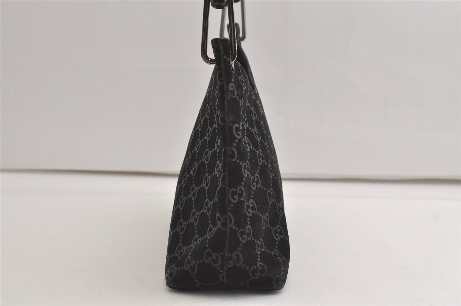 Authentic GUCCI Vintage Bamboo Shoulder Hand Bag Purse Suede Leather Black 5106K
