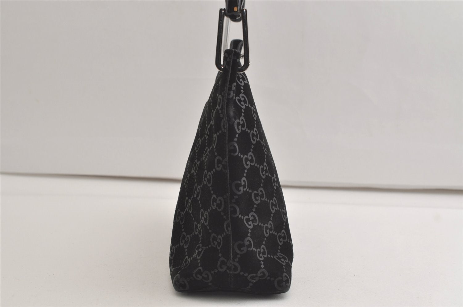 Authentic GUCCI Vintage Bamboo Shoulder Hand Bag Purse Suede Leather Black 5106K