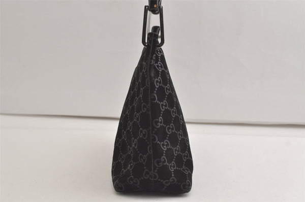Authentic GUCCI Vintage Bamboo Shoulder Hand Bag Purse Suede Leather Black 5106K