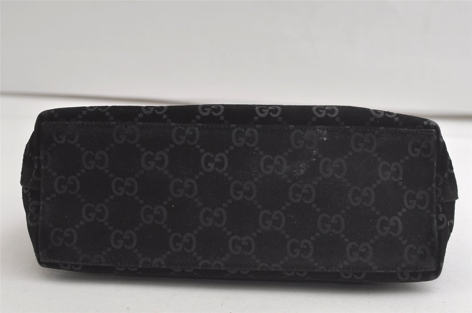 Authentic GUCCI Vintage Bamboo Shoulder Hand Bag Purse Suede Leather Black 5106K