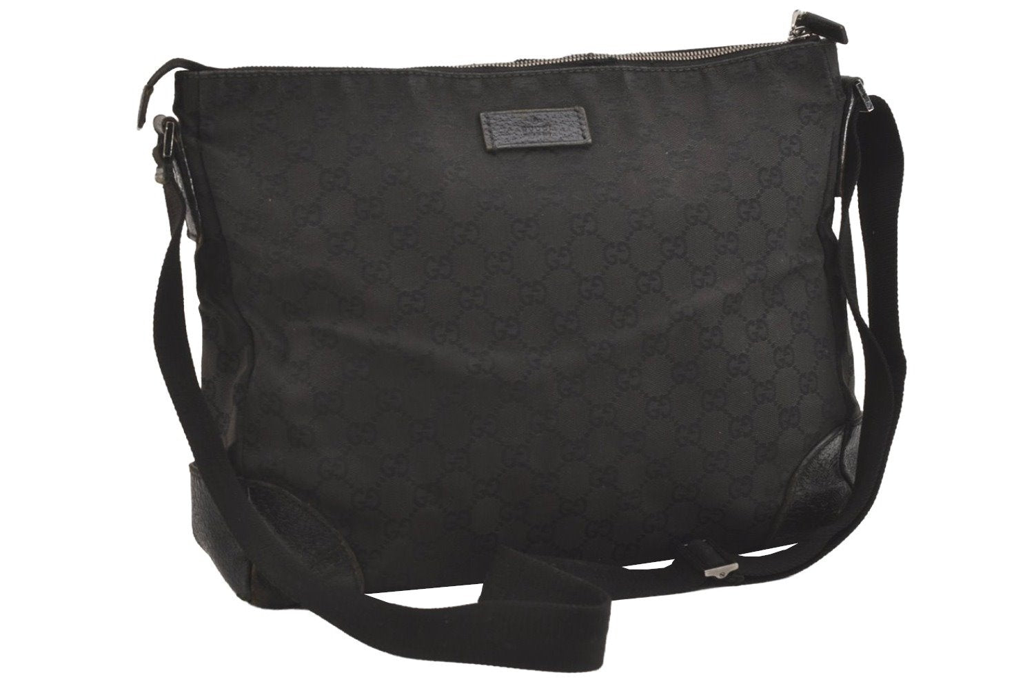 Authentic GUCCI Shoulder Cross Body Bag GG Canvas Leather 110054 Black 5107J