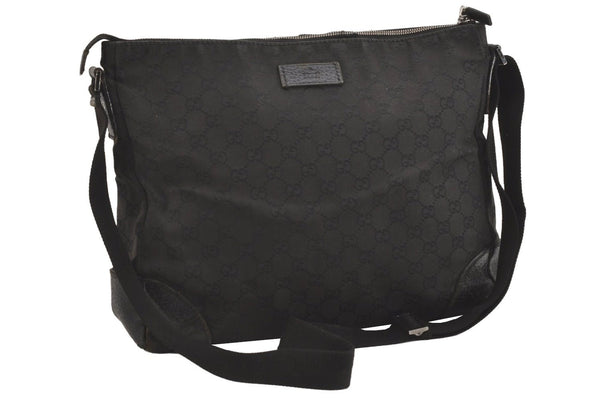 Authentic GUCCI Shoulder Cross Body Bag GG Canvas Leather 110054 Black 5107J