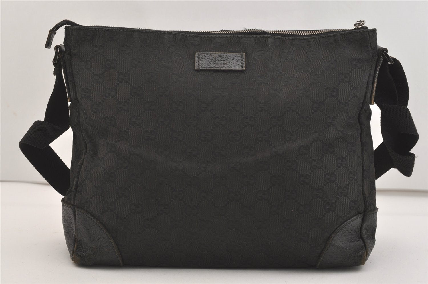Authentic GUCCI Shoulder Cross Body Bag GG Canvas Leather 110054 Black 5107J