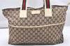 Auth GUCCI Web Sherry Line Tote Bag GG Canvas Leather 155524 Brown Junk 5108K