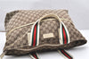 Auth GUCCI Web Sherry Line Tote Bag GG Canvas Leather 155524 Brown Junk 5108K