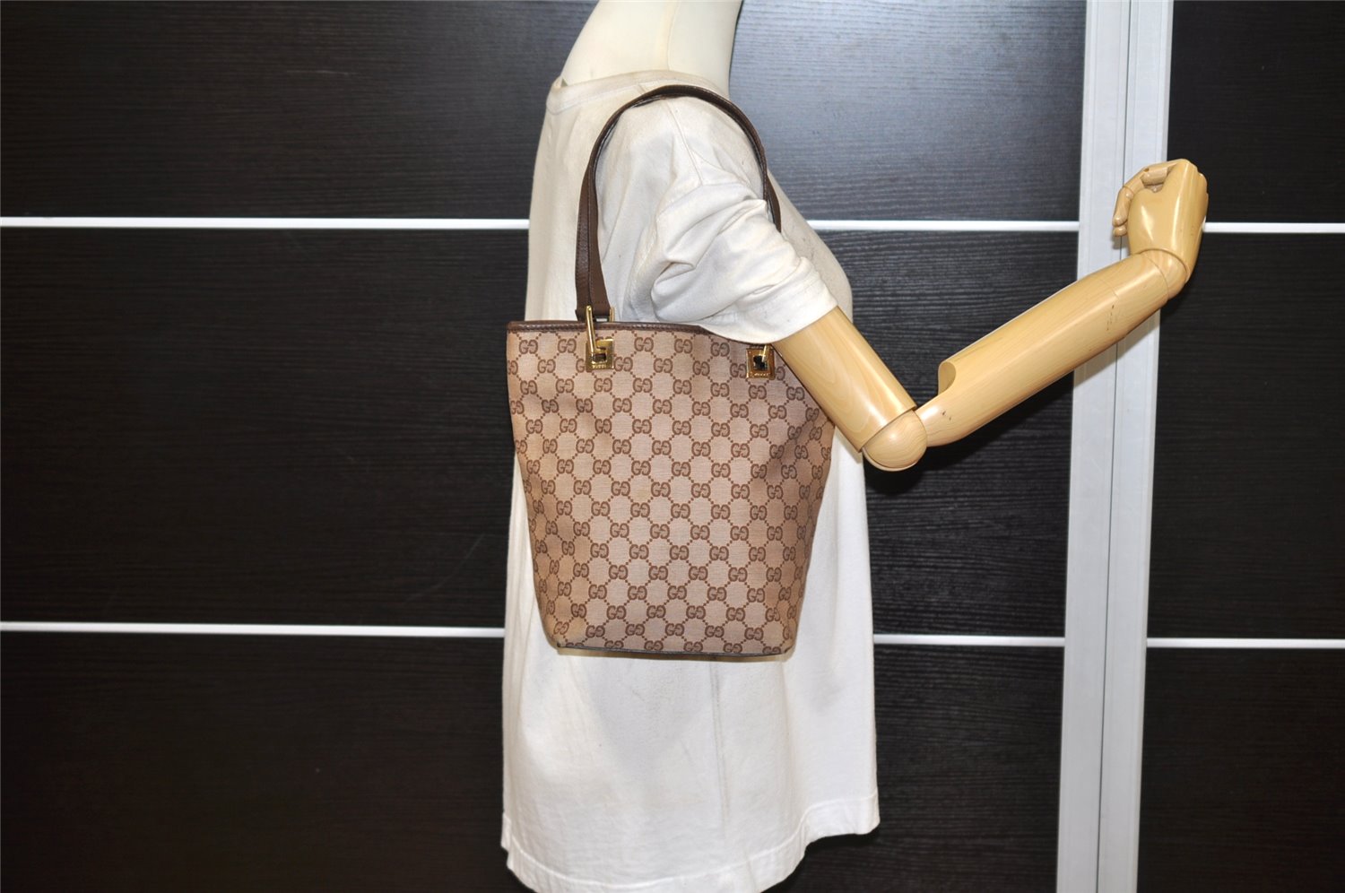 Authentic GUCCI Vintage Shoulder Tote Bag GG Canvas Leather 0021099 Brown 5109K