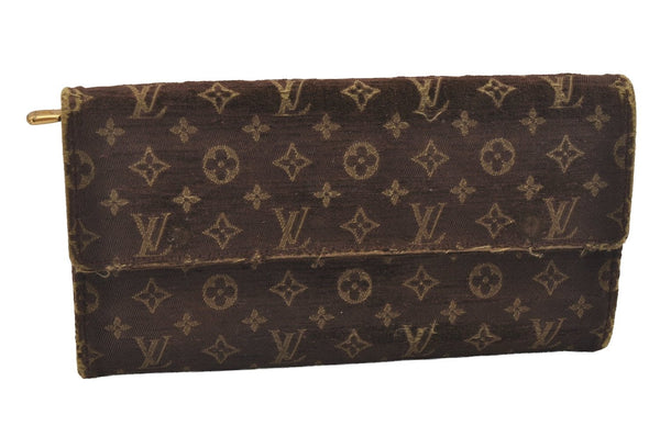 Auth Louis Vuitton Monogram Mini Lin Portefeuille Sarah Wallet Brown LV 5110J