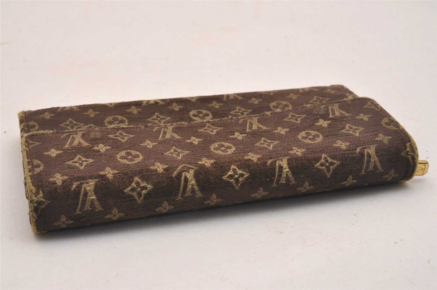 Auth Louis Vuitton Monogram Mini Lin Portefeuille Sarah Wallet Brown LV 5110J