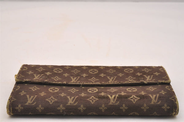 Auth Louis Vuitton Monogram Mini Lin Portefeuille Sarah Wallet Brown LV 5110J