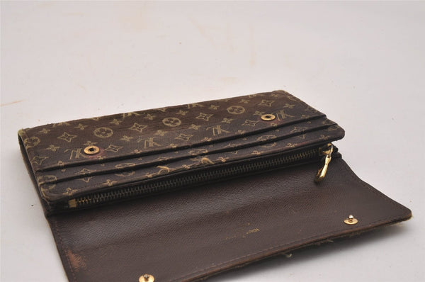 Auth Louis Vuitton Monogram Mini Lin Portefeuille Sarah Wallet Brown LV 5110J