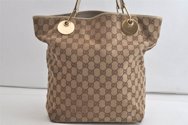 Authentic GUCCI Eclipse Shoulder Tote Bag GG Canvas Leather 120836 Brown 5110K
