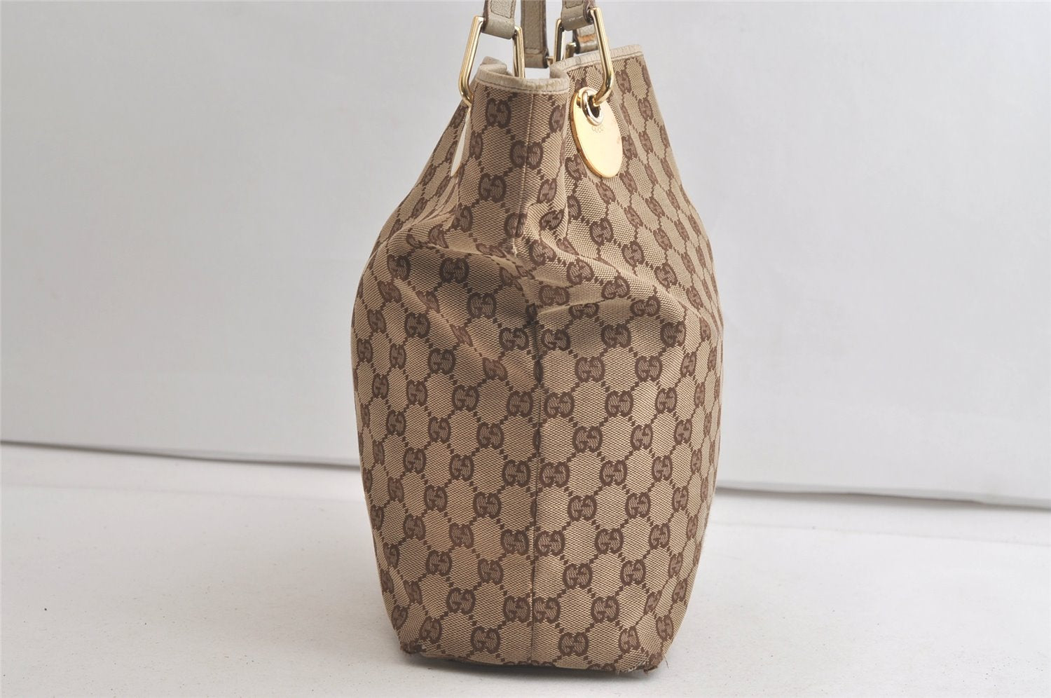 Authentic GUCCI Eclipse Shoulder Tote Bag GG Canvas Leather 120836 Brown 5110K
