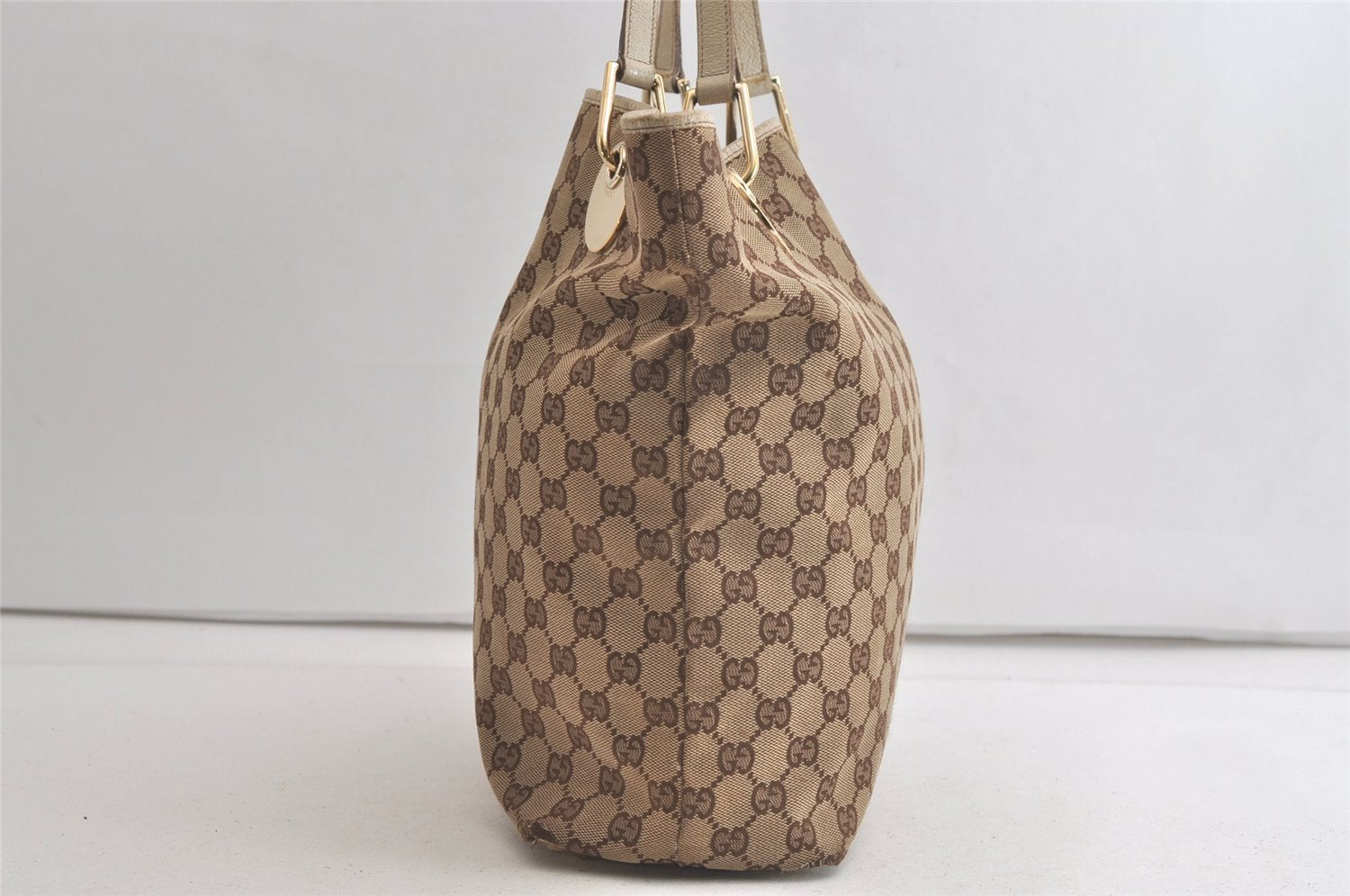 Authentic GUCCI Eclipse Shoulder Tote Bag GG Canvas Leather 120836 Brown 5110K