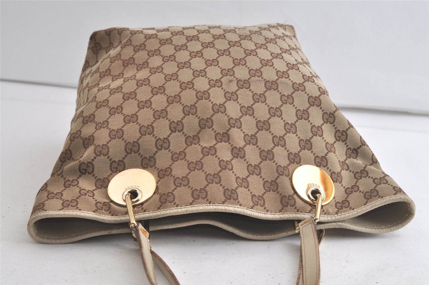 Authentic GUCCI Eclipse Shoulder Tote Bag GG Canvas Leather 120836 Brown 5110K