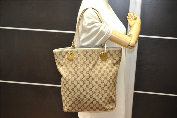 Authentic GUCCI Eclipse Shoulder Tote Bag GG Canvas Leather 120836 Brown 5110K