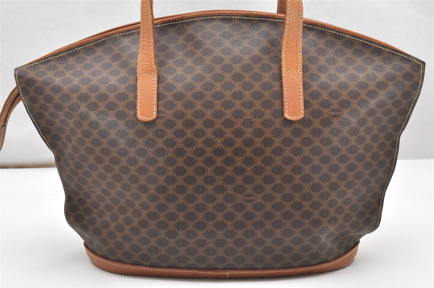 Authentic CELINE Macadam Blason Shoulder Tote Bag PVC Leather Brown 5112K