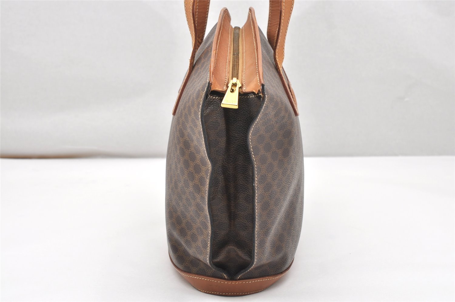 Authentic CELINE Macadam Blason Shoulder Tote Bag PVC Leather Brown 5112K