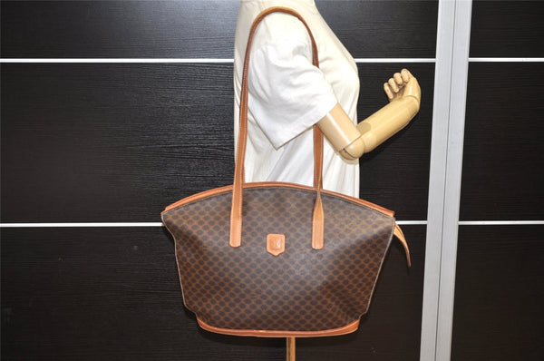 Authentic CELINE Macadam Blason Shoulder Tote Bag PVC Leather Brown 5112K