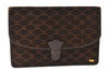 Authentic CELINE Macadam Blason Pattern Clutch Bag Suede Leather Brown 5113K