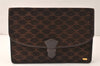 Authentic CELINE Macadam Blason Pattern Clutch Bag Suede Leather Brown 5113K