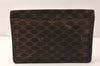 Authentic CELINE Macadam Blason Pattern Clutch Bag Suede Leather Brown 5113K