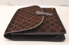 Authentic CELINE Macadam Blason Pattern Clutch Bag Suede Leather Brown 5113K