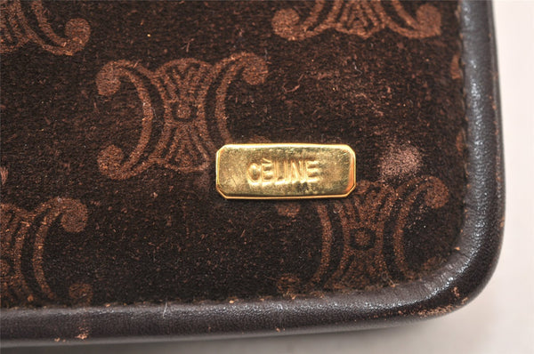 Authentic CELINE Macadam Blason Pattern Clutch Bag Suede Leather Brown 5113K