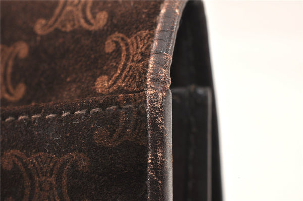 Authentic CELINE Macadam Blason Pattern Clutch Bag Suede Leather Brown 5113K