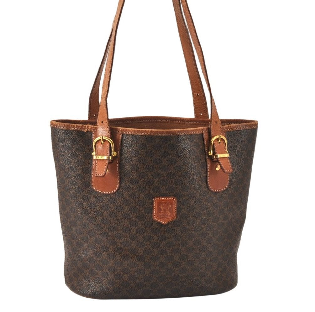 Authentic CELINE Macadam Blason Shoulder Hand Bag PVC Leather Brown 5114K