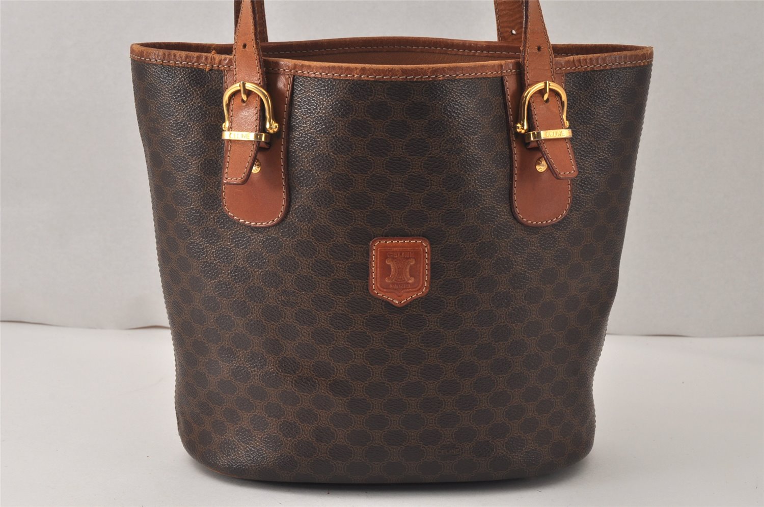 Authentic CELINE Macadam Blason Shoulder Hand Bag PVC Leather Brown 5114K