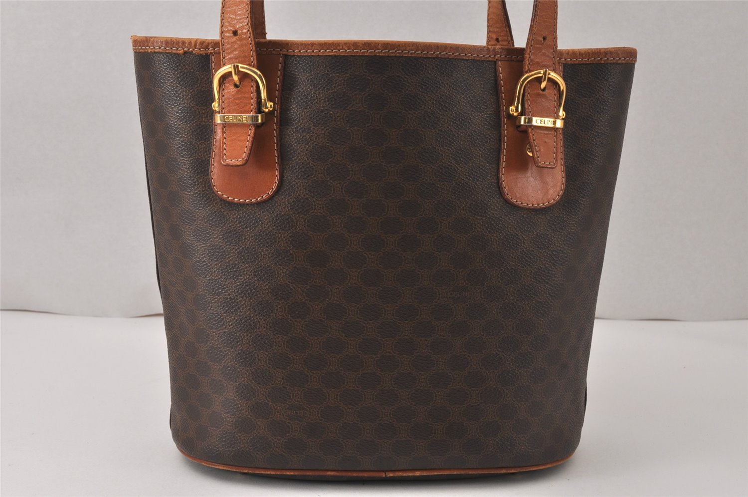 Authentic CELINE Macadam Blason Shoulder Hand Bag PVC Leather Brown 5114K