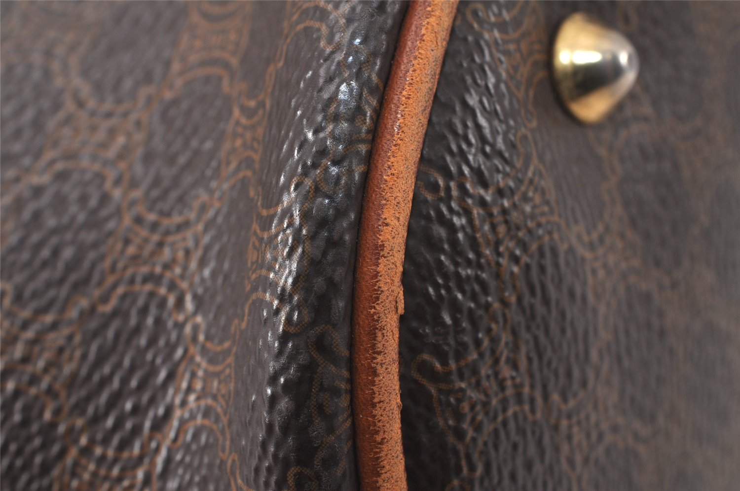 Authentic CELINE Macadam Blason Shoulder Hand Bag PVC Leather Brown 5114K