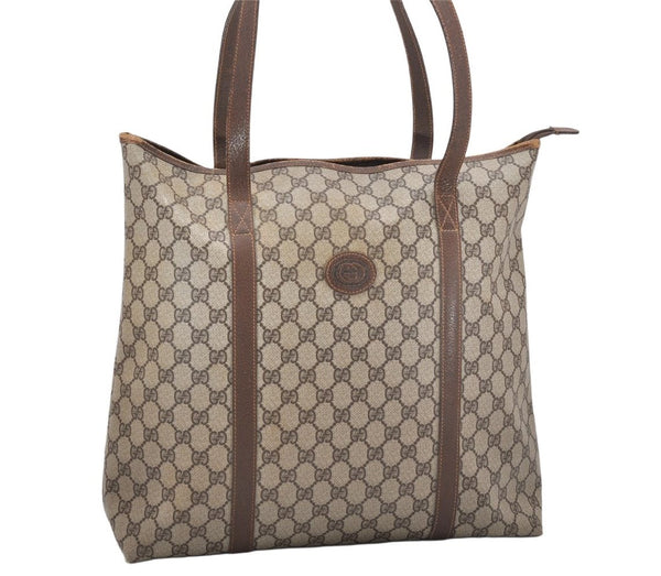 Authentic GUCCI Vintage Shoulder Tote Bag GG PVC Leather Brown 5115K