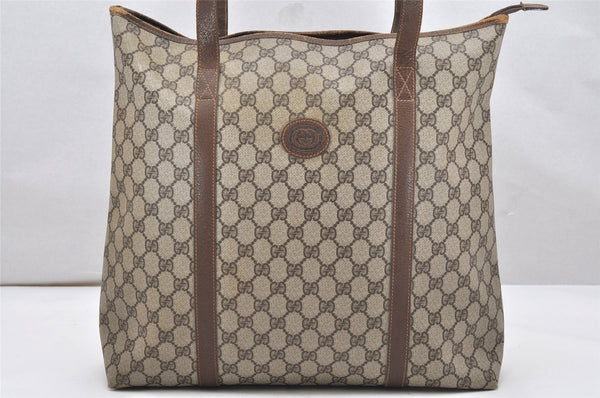 Authentic GUCCI Vintage Shoulder Tote Bag GG PVC Leather Brown 5115K