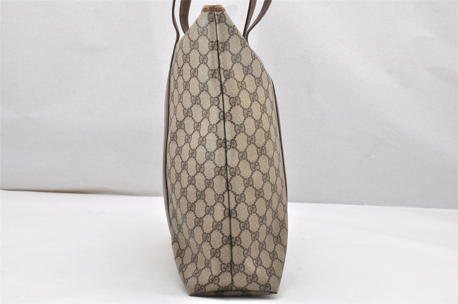 Authentic GUCCI Vintage Shoulder Tote Bag GG PVC Leather Brown 5115K