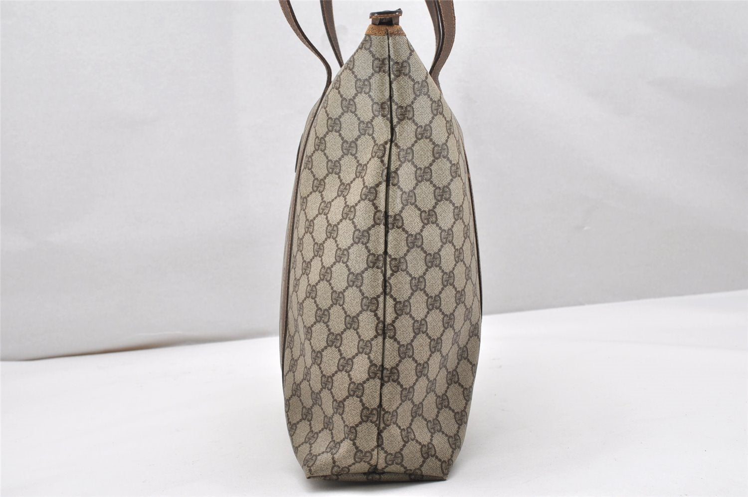 Authentic GUCCI Vintage Shoulder Tote Bag GG PVC Leather Brown 5115K