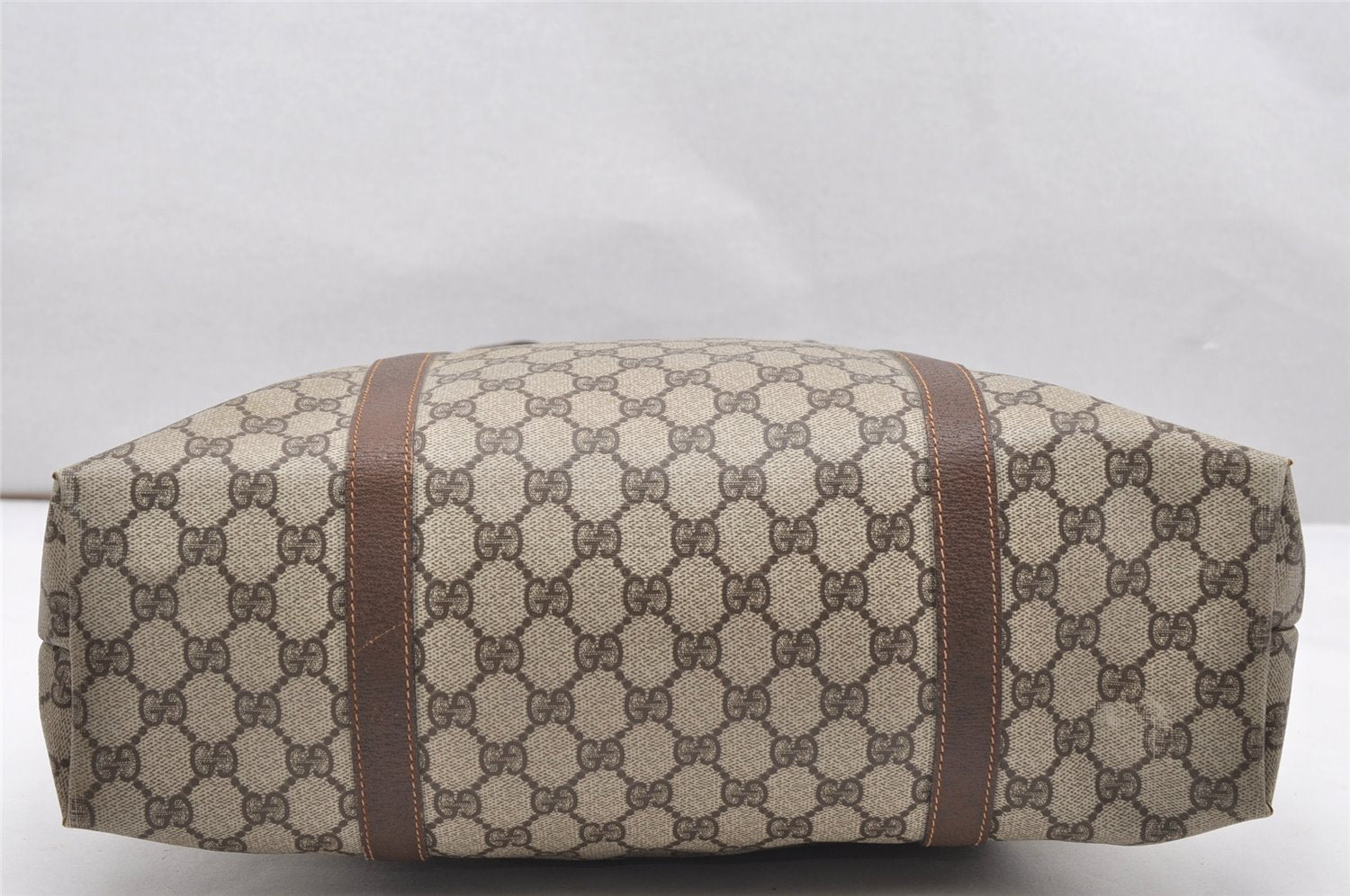Authentic GUCCI Vintage Shoulder Tote Bag GG PVC Leather Brown 5115K