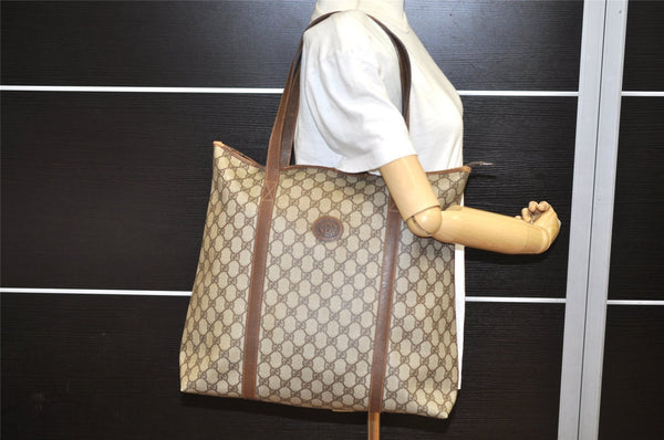 Authentic GUCCI Vintage Shoulder Tote Bag GG PVC Leather Brown 5115K