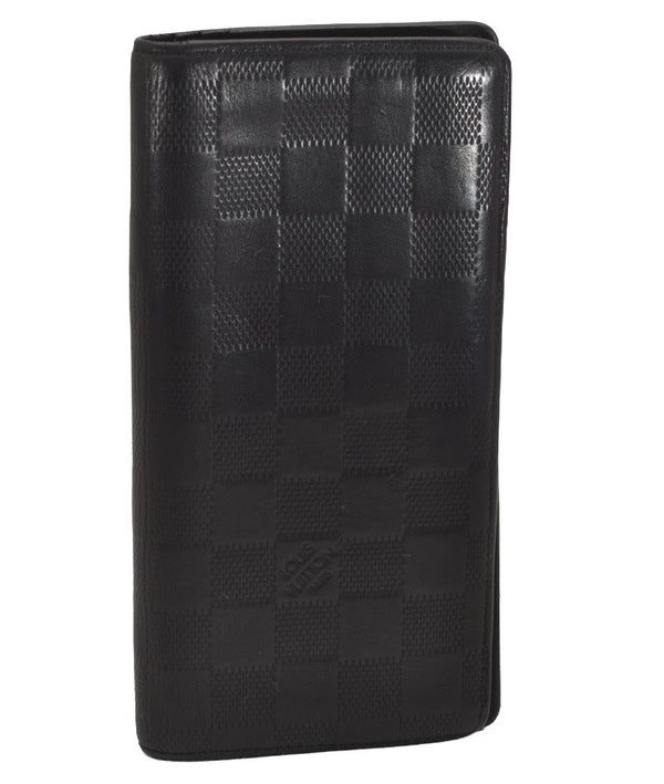 Auth Louis Vuitton Damier Infini Portefeuille Brazza Wallet N63010 Black 5121J