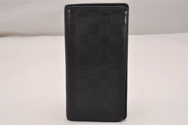 Auth Louis Vuitton Damier Infini Portefeuille Brazza Wallet N63010 Black 5121J