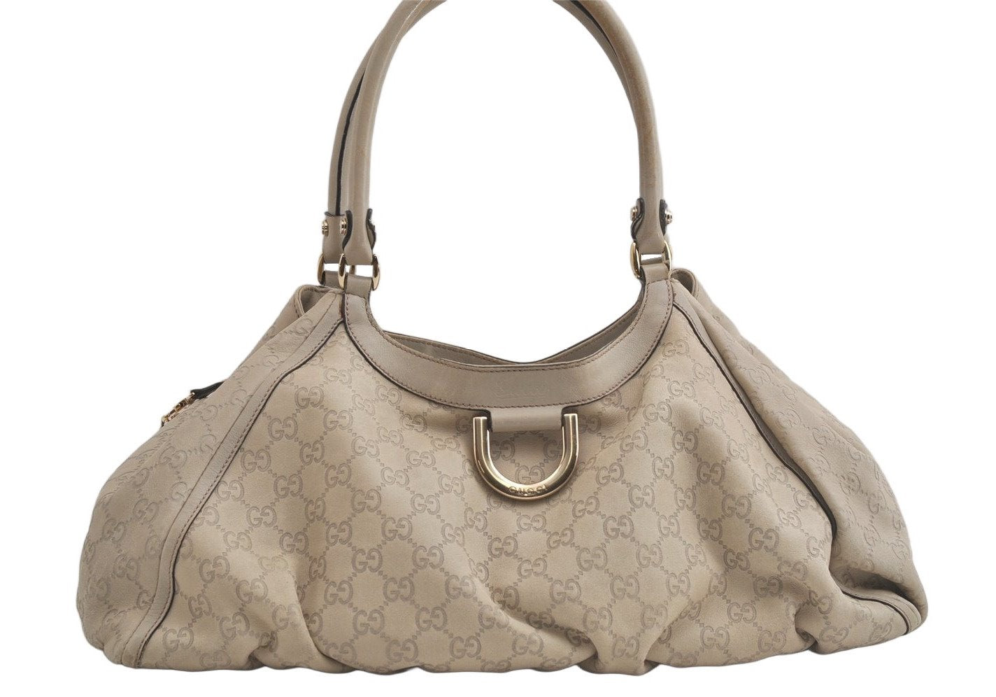 Authentic GUCCI Guccissima Abbey Shoulder Tote Bag GG Leather 189835 White 5121K