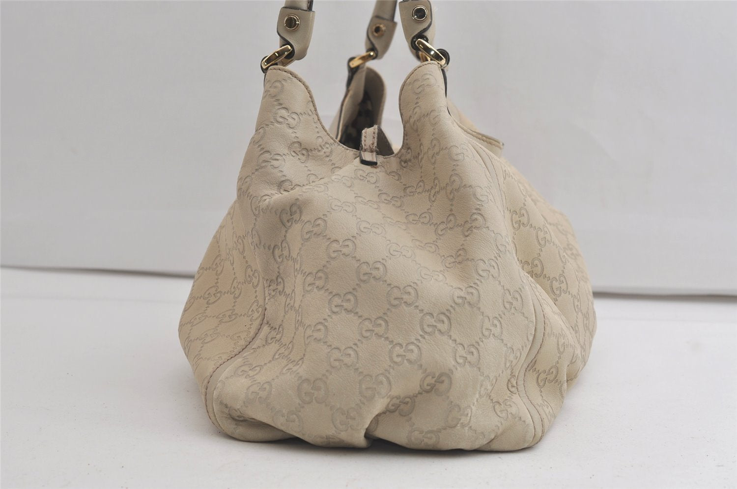 Authentic GUCCI Guccissima Abbey Shoulder Tote Bag GG Leather 189835 White 5121K