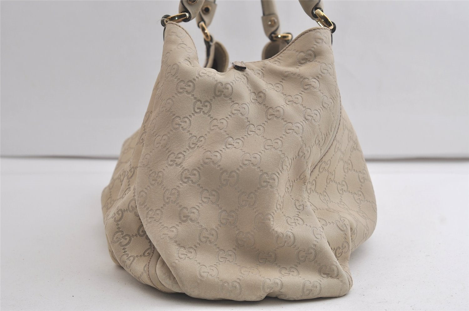 Authentic GUCCI Guccissima Abbey Shoulder Tote Bag GG Leather 189835 White 5121K