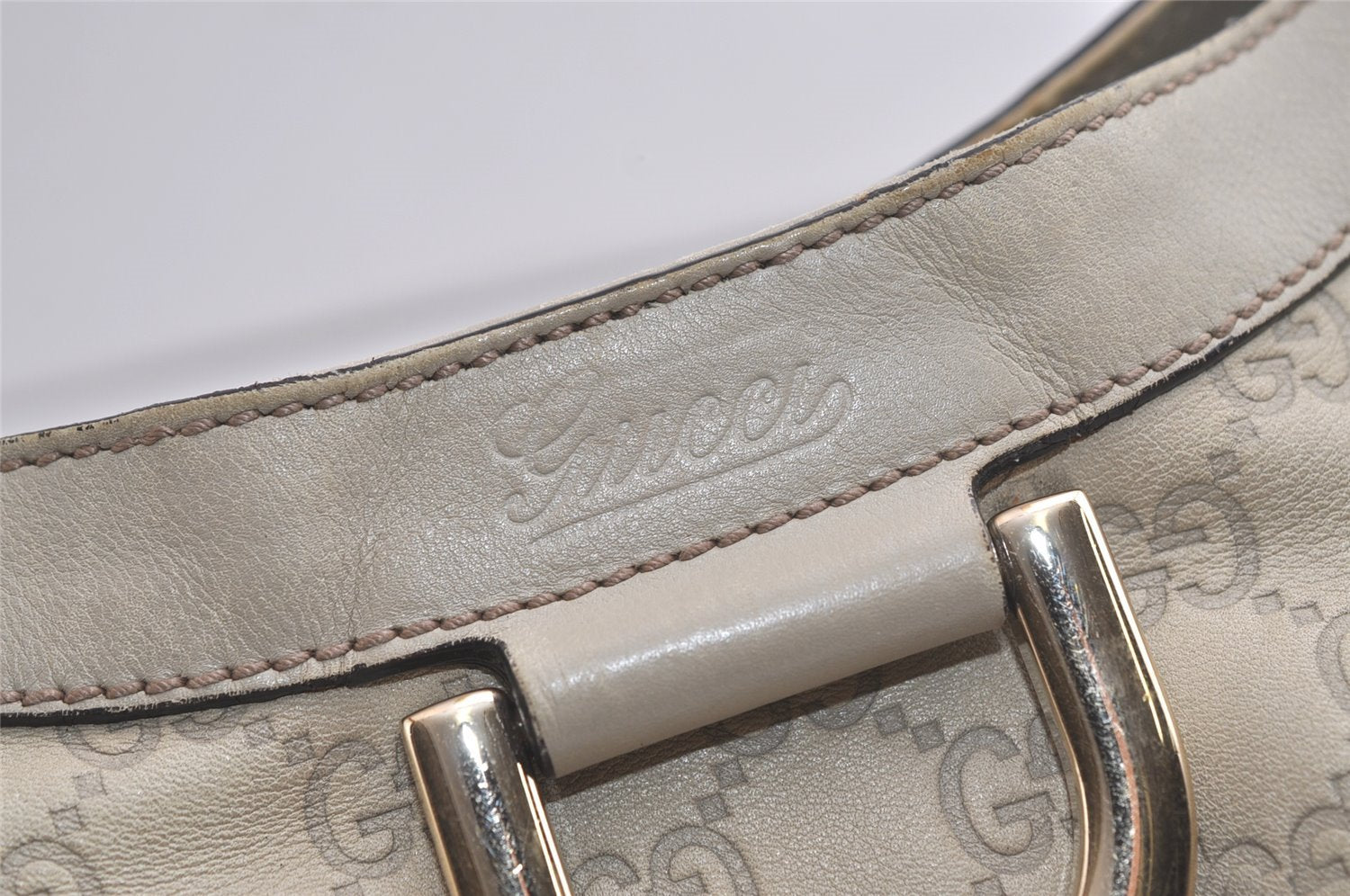 Authentic GUCCI Guccissima Abbey Shoulder Tote Bag GG Leather 189835 White 5121K