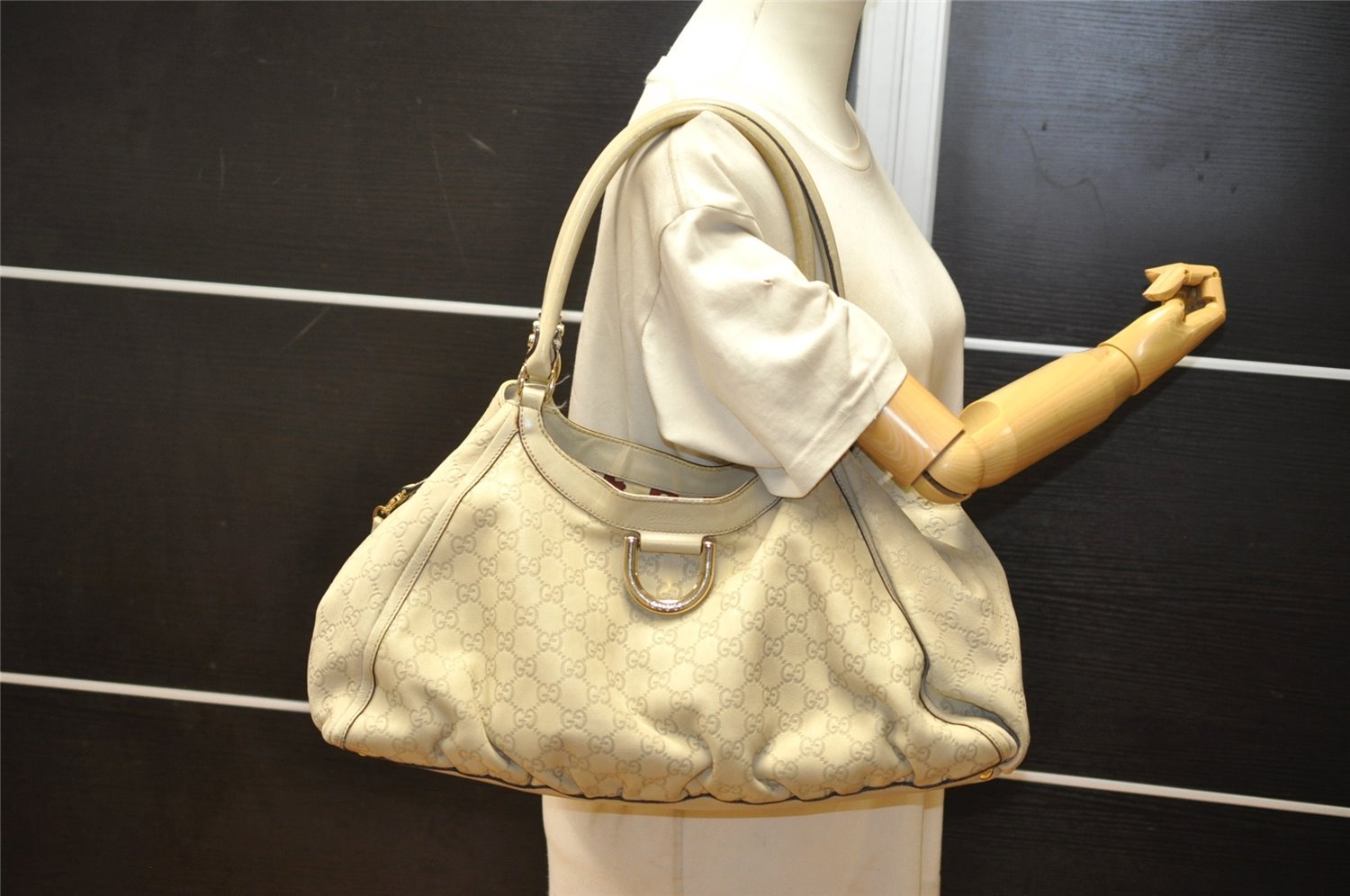 Authentic GUCCI Guccissima Abbey Shoulder Tote Bag GG Leather 189835 White 5121K