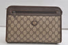 Authentic GUCCI Vintage Clutch Hand Bag Purse GG PVC Leather Brown 5122K