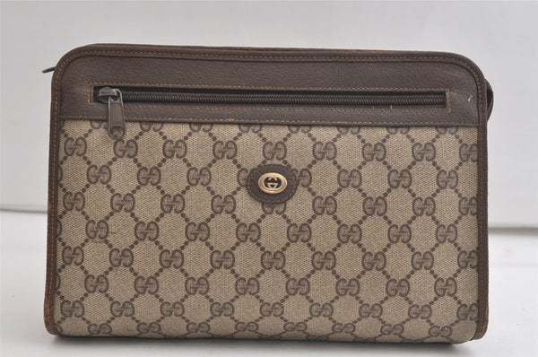 Authentic GUCCI Vintage Clutch Hand Bag Purse GG PVC Leather Brown 5122K