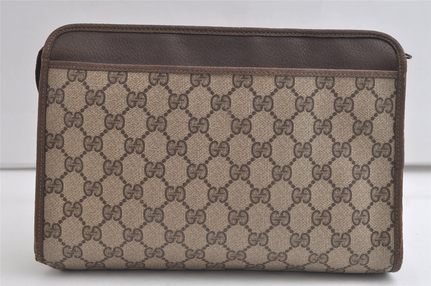 Authentic GUCCI Vintage Clutch Hand Bag Purse GG PVC Leather Brown 5122K