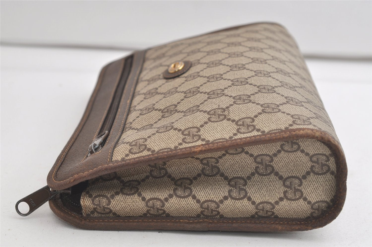 Authentic GUCCI Vintage Clutch Hand Bag Purse GG PVC Leather Brown 5122K